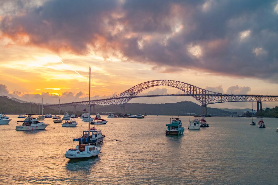 The Bridge of the Americas at sunset