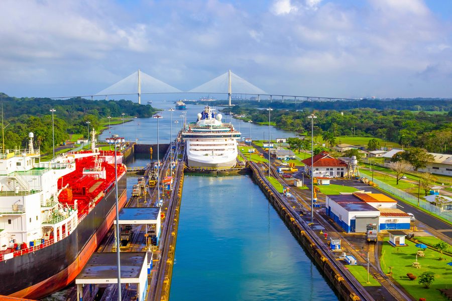 A cruise ship in the Miraflores Locks