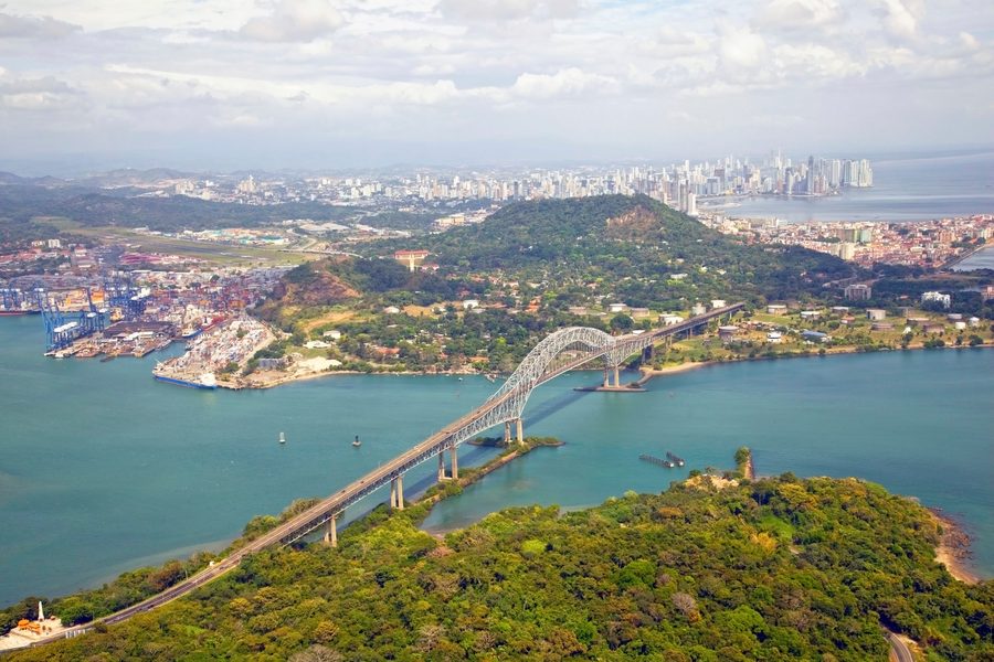 The Bridge of the Americas and the city